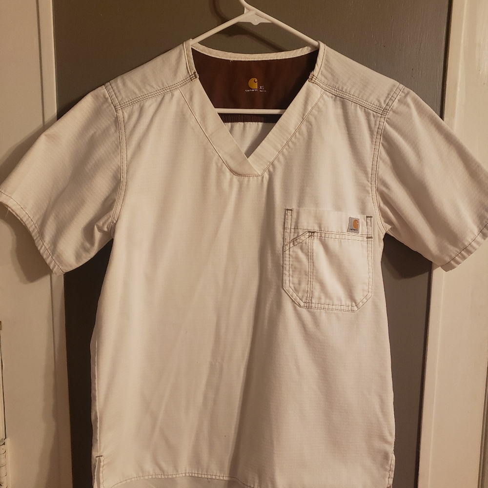 Crispy white Carhartt scrub top unisex